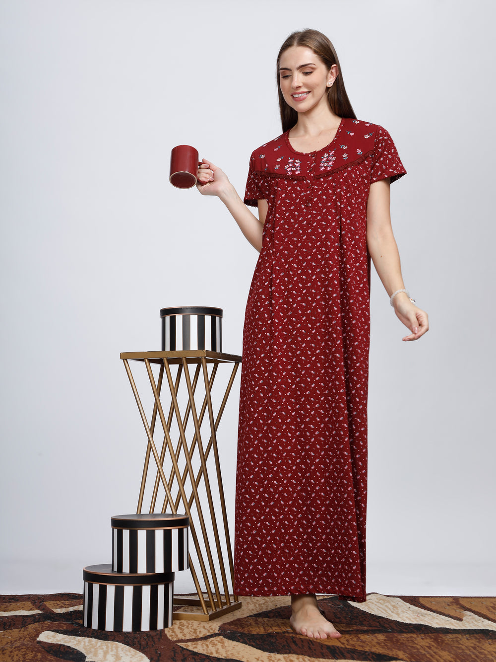 Stylish Maroon Maternity Nighty for Moms 