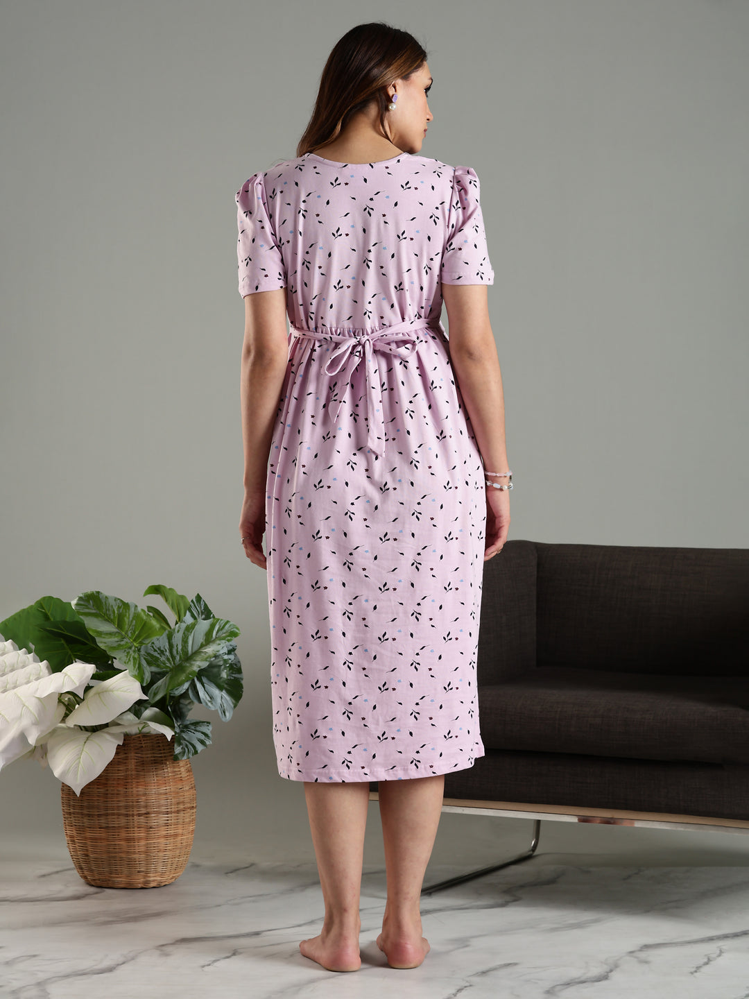 Lavender Cozy Zipless Maternity Feeding Nighty for Women