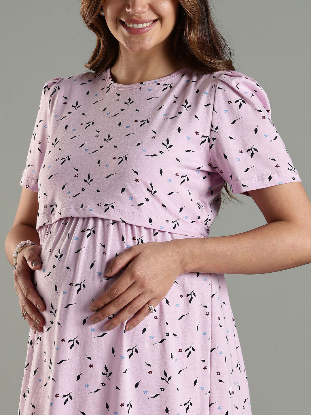 Lavender Cozy Zipless Maternity Feeding Nighty for Women