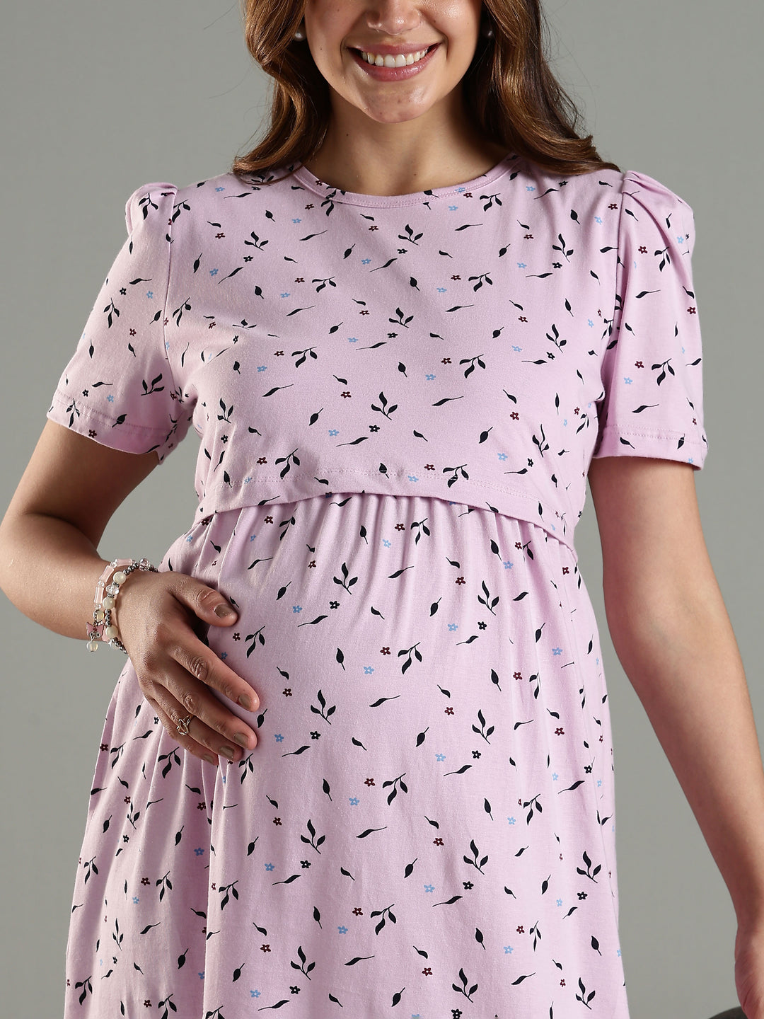Lavender Cozy Zipless Maternity Feeding Nighty for Women