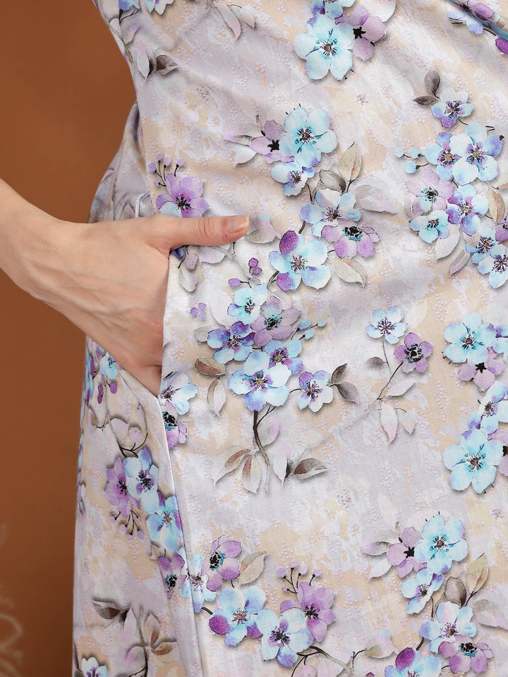 Lavender Floral Pure Cotton Nighty for Ladies