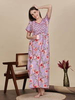 Lavender Jaipuri Cotton Nighty with Elegant Floral Print and Relaxed Fit