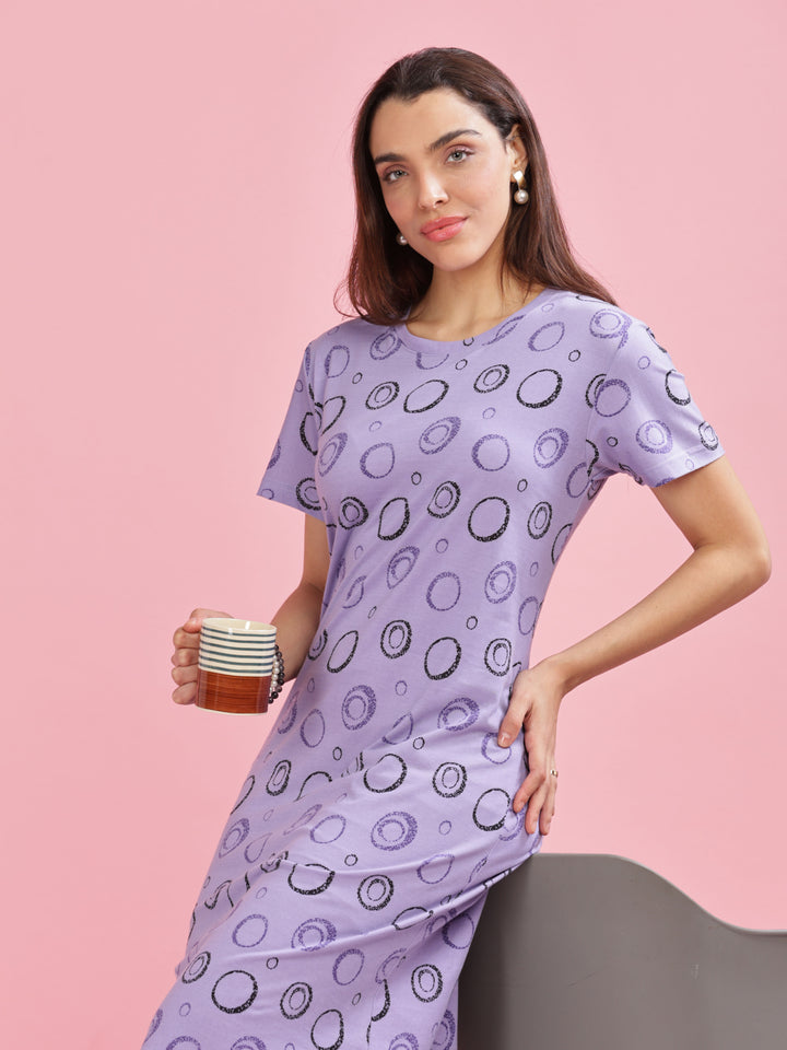 Lavender Plus Size Short Nighty Cotton For Women 