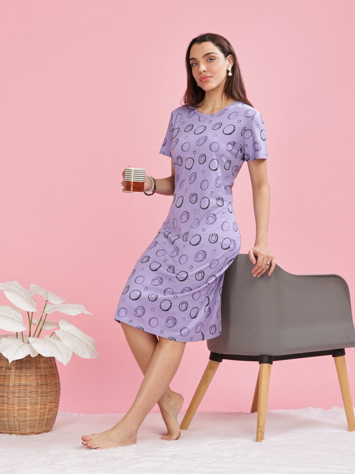 Lavender Plus Size Short Nighty Cotton For Women 