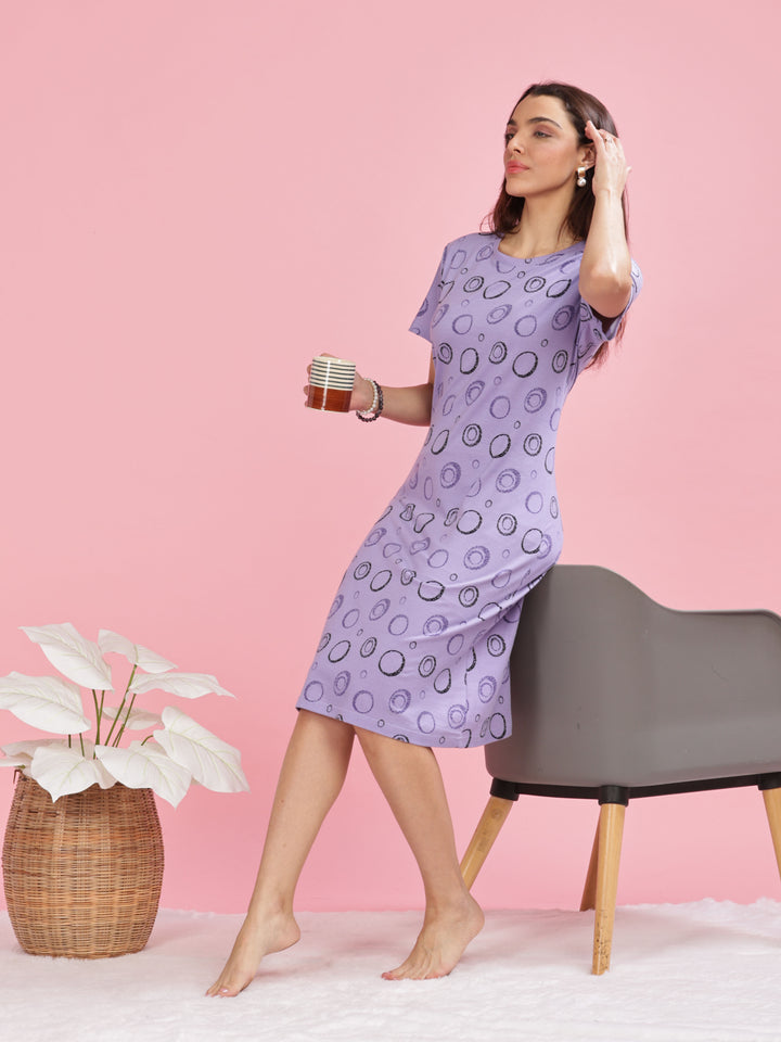 Lavender Plus Size Short Nighty Cotton For Women 
