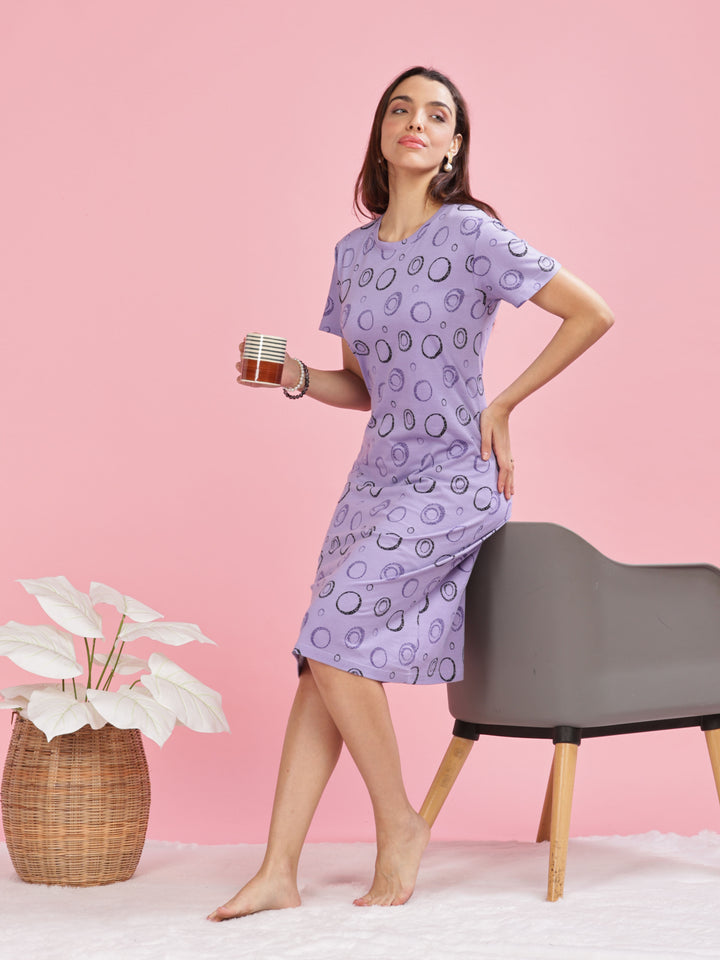 Lavender Plus Size Short Nighty Cotton For Women 