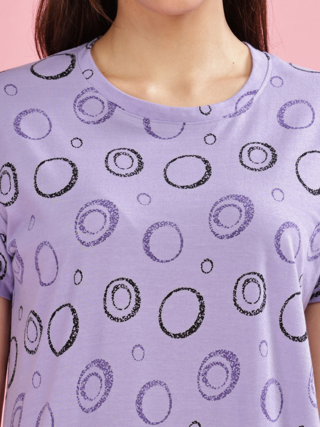 Lavender Plus Size Short Nighty Cotton For Women 