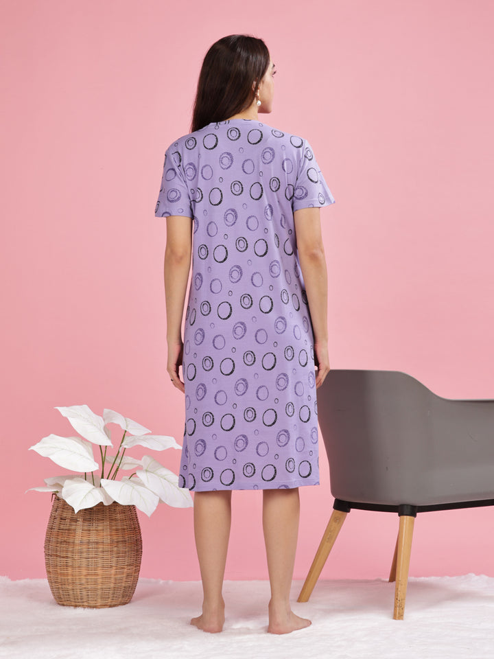 Lavender Plus Size Short Nighty Cotton For Women 
