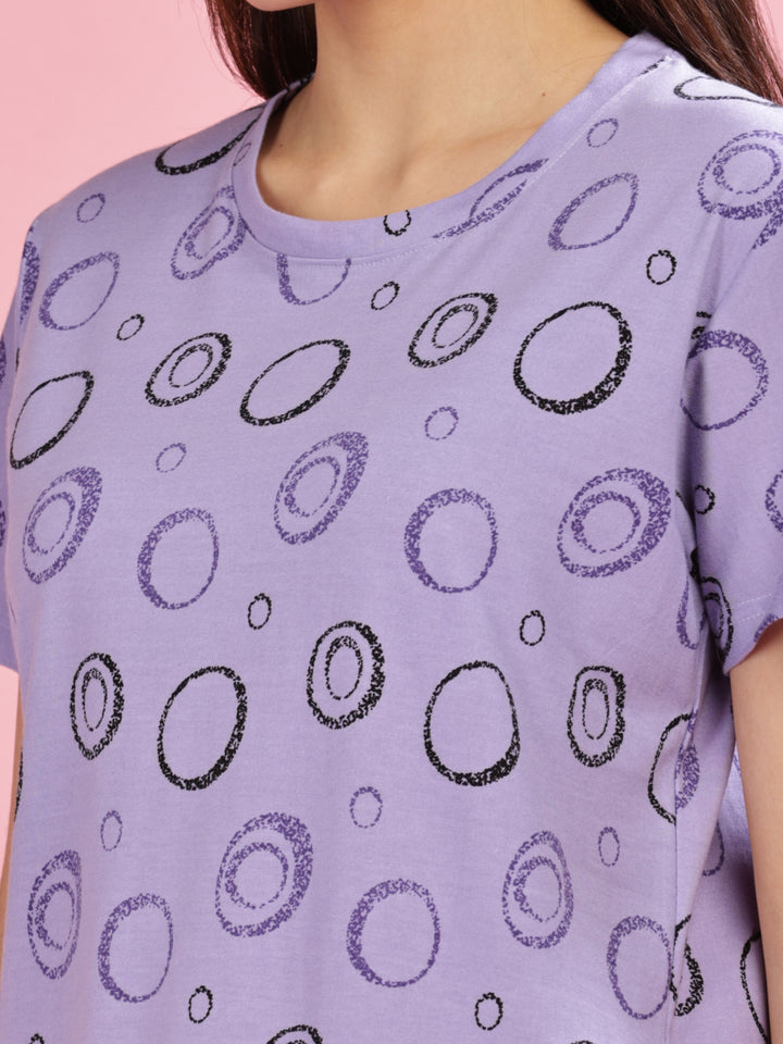 Lavender Plus Size Short Nighty Cotton For Women 