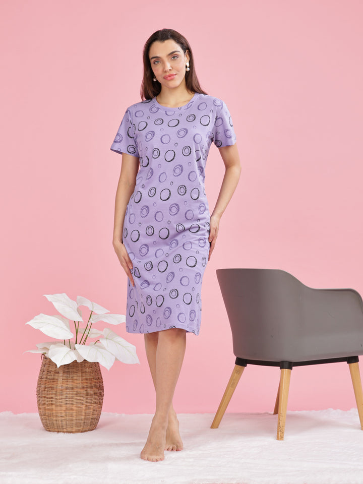 Lavender Plus Size Short Nighty Cotton For Women 