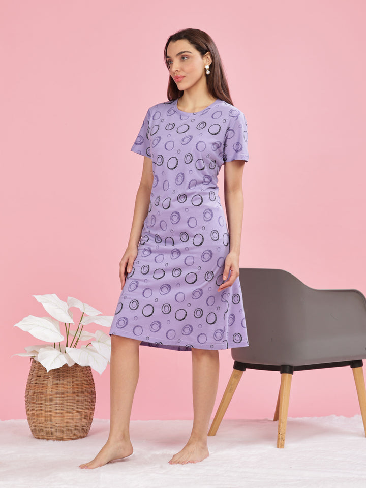 Lavender Plus Size Short Nighty Cotton For Women 