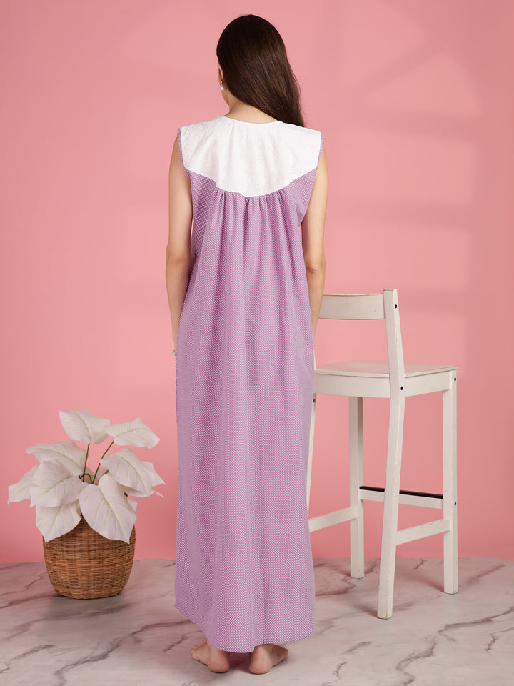 Lavender Sleeveless Cotton Nighty for Women