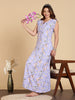Sleeveless Nighty for Women in Lavender Rayon with Floral Design and Pocket