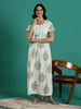 Leaf Print Pure Cotton Nighty for Women with Embroidered Patch