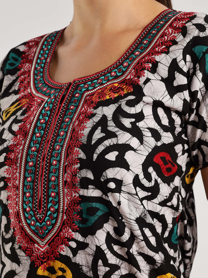 Leaf Print Pure Cotton Night Dress for Women