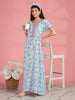 Rayon Floral Embroidery Nighty for Women in Light Blue with Pocket