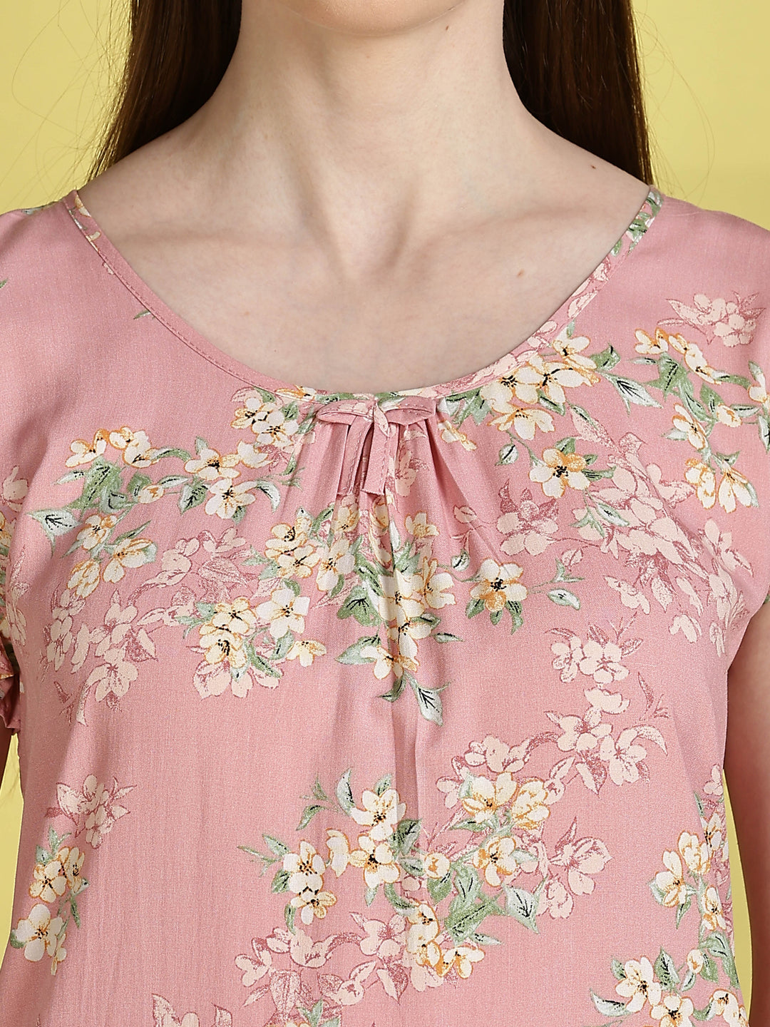 Floral Light Pink Sleeveless Nighty For Women