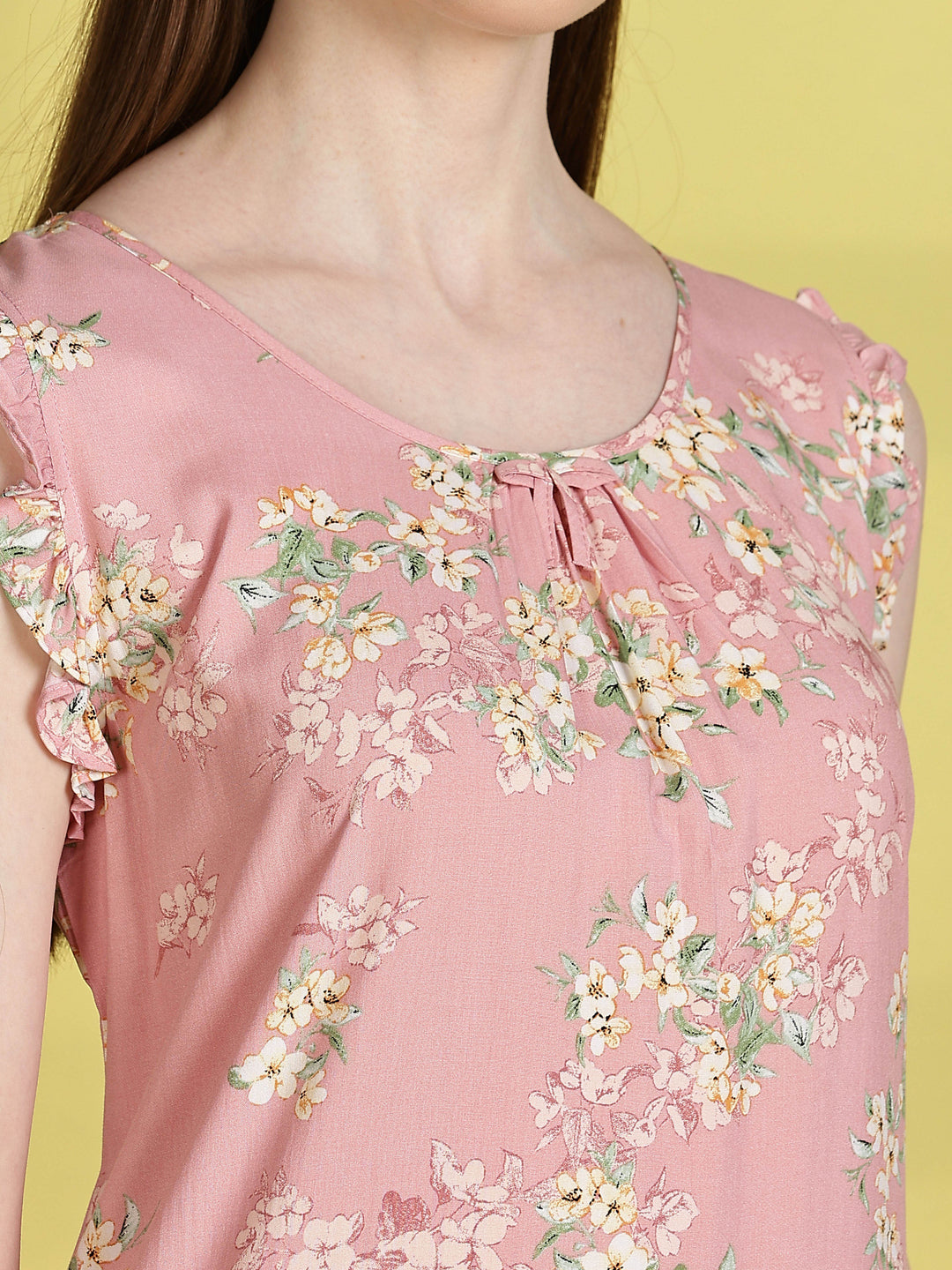 Floral Light Pink Sleeveless Nighty For Women