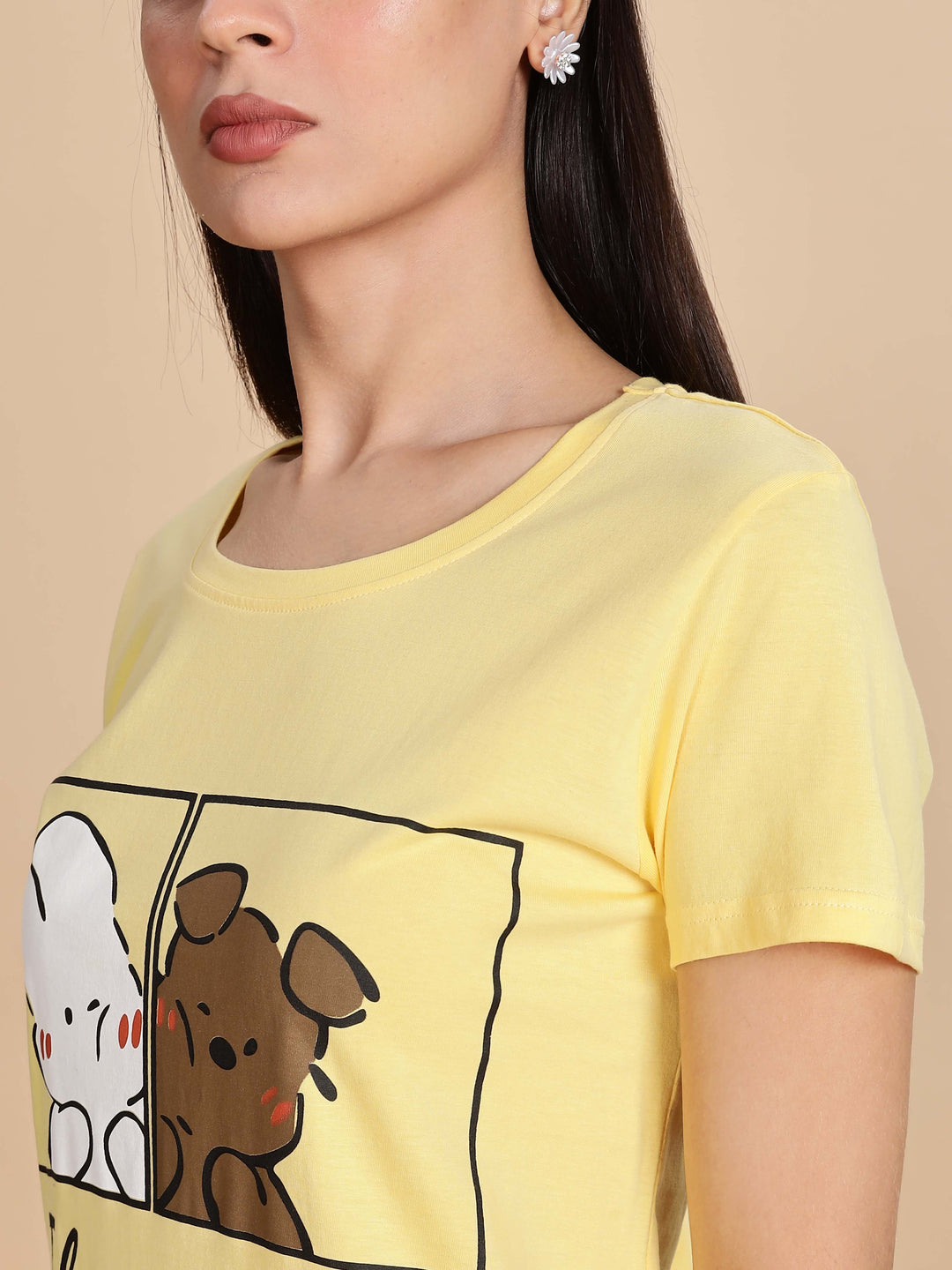 Light Yellow Short Nighty Cotton For Women
