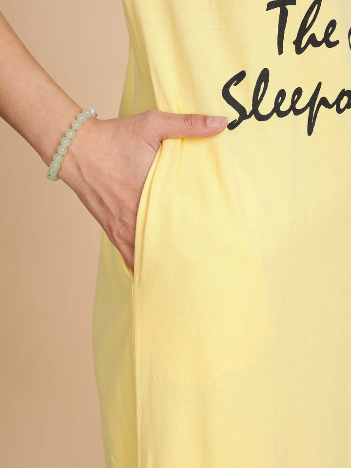 Light Yellow Short Nighty Cotton For Women
