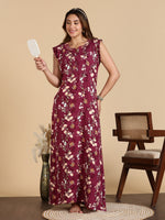 Saheli Magenta Sleeveless Nighty for Women in Soft Rayon with Pocket