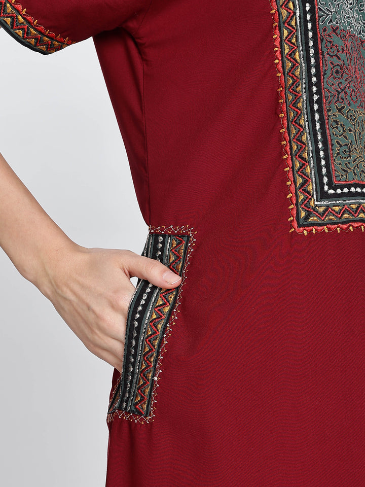 Maroon Embroidery Bizzy Lizzy Nighty for Women 