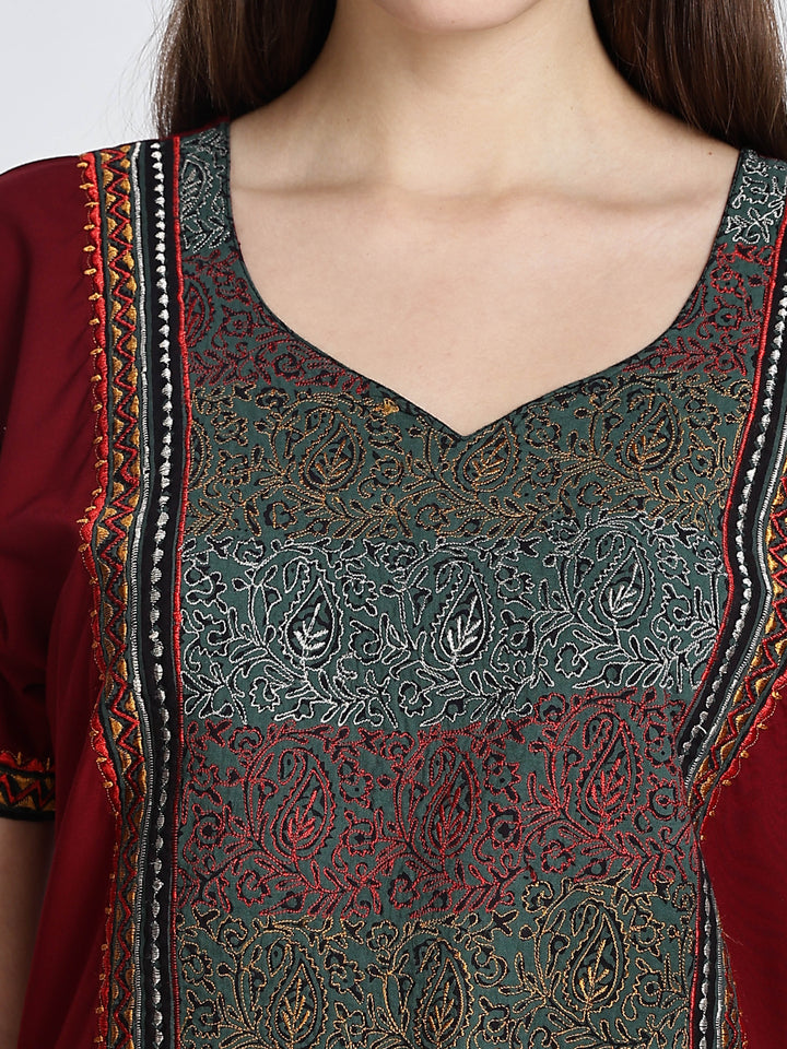 Maroon Embroidery Bizzy Lizzy Nighty for Women 