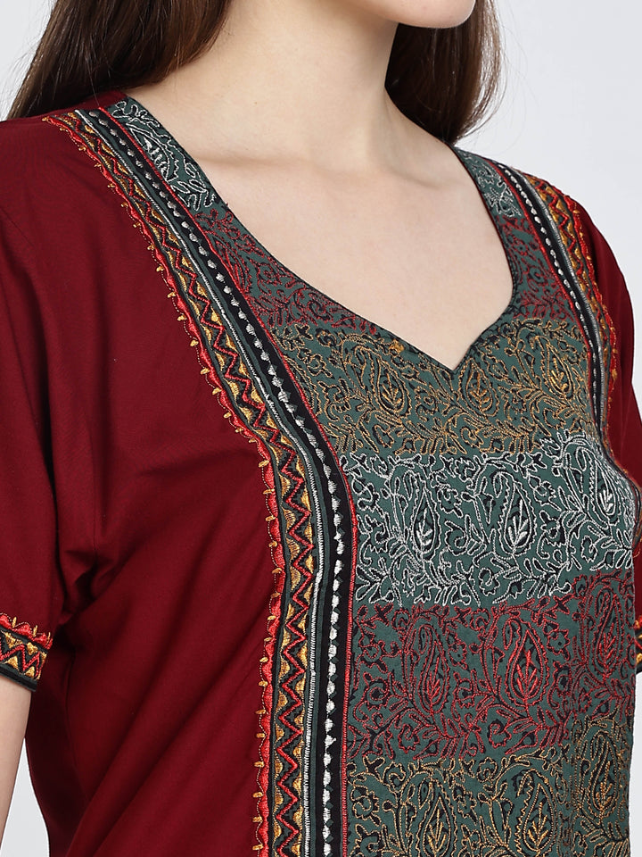 Maroon Embroidery Bizzy Lizzy Nighty for Women 