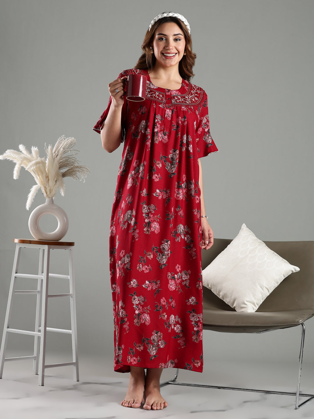 Maroon Floral Alpine Branded Nighty for Women