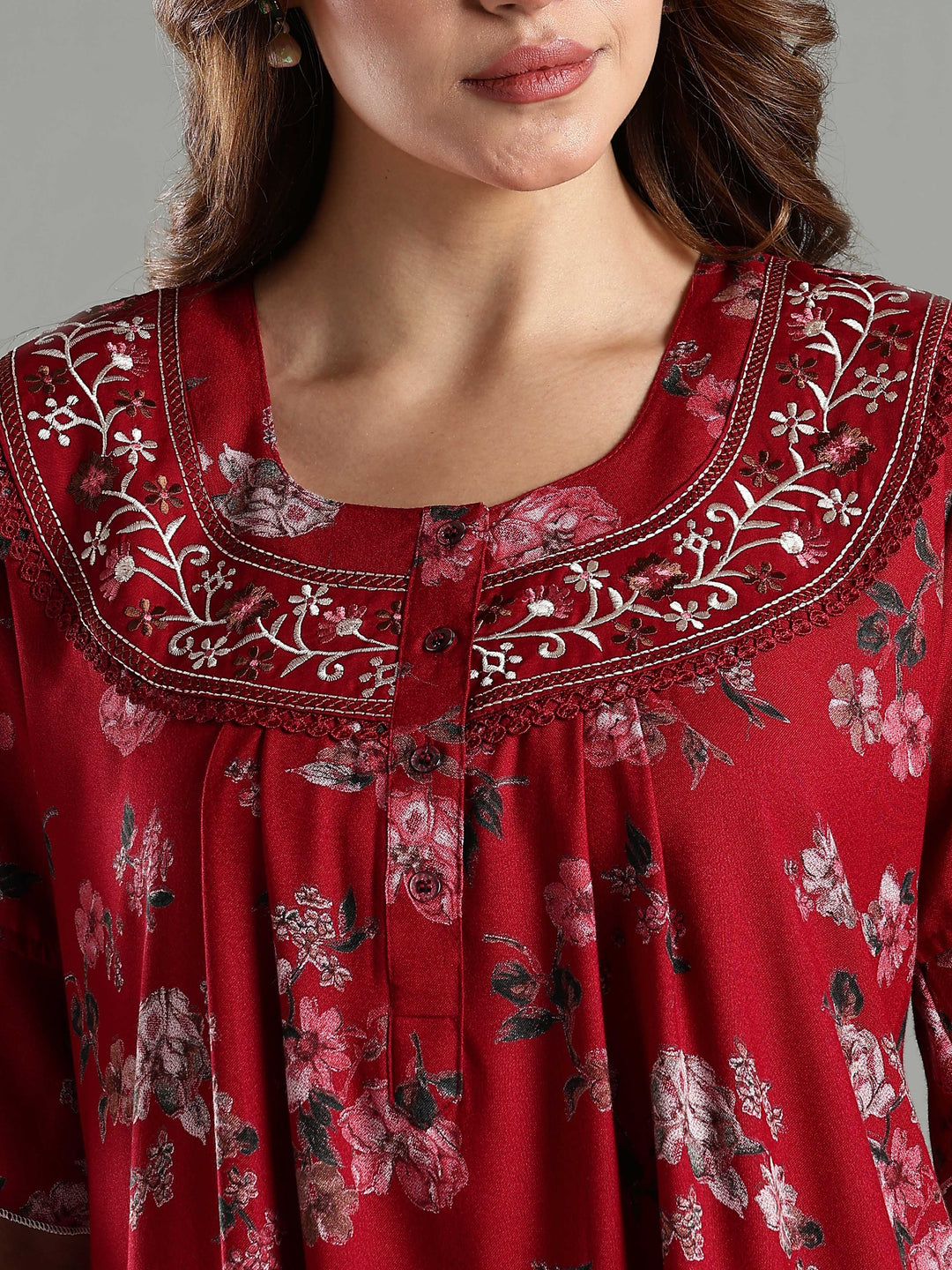 Maroon Floral Alpine Branded Nighty for Women