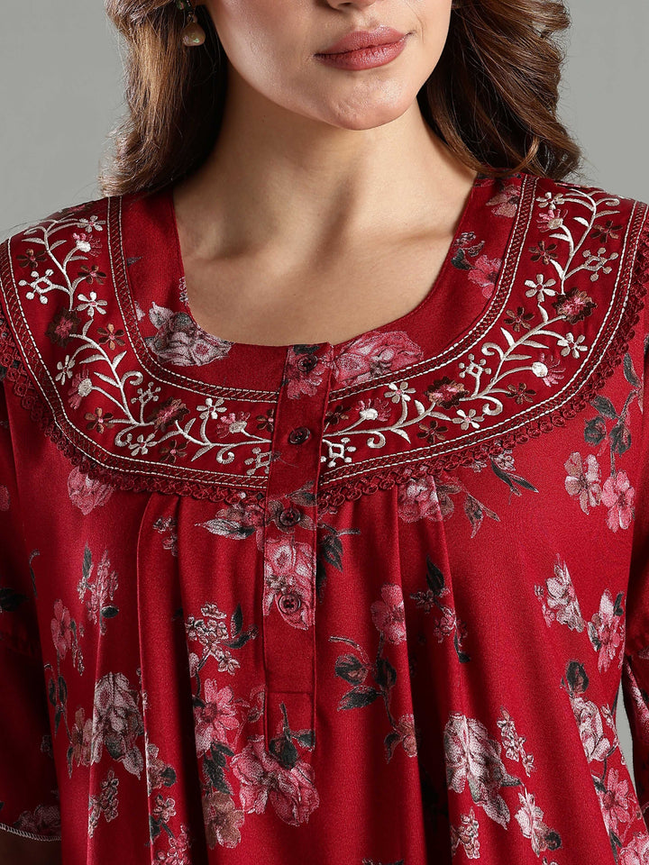 Maroon Floral Alpine Branded Nighty for Women