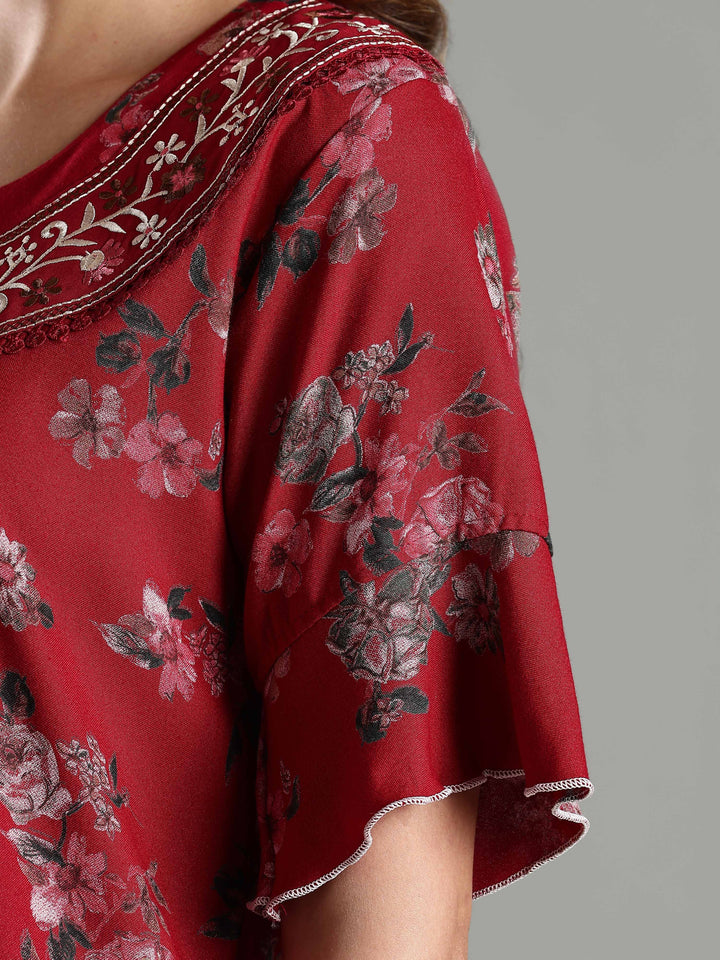 Maroon Floral Alpine Branded Nighty for Women