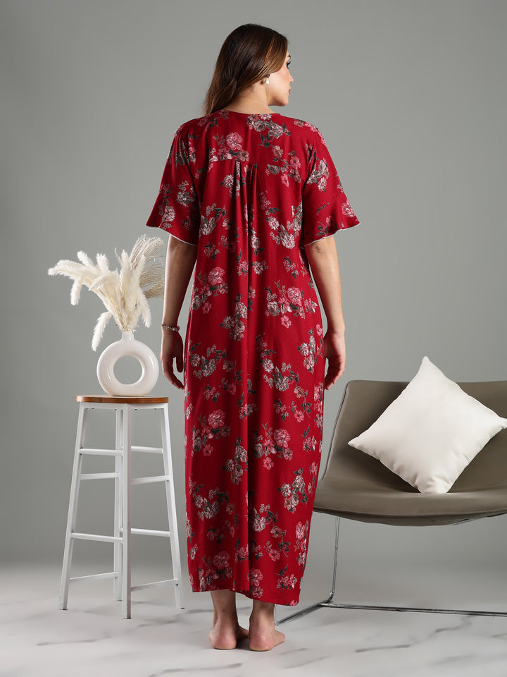 Maroon Floral Alpine Branded Nighty for Women