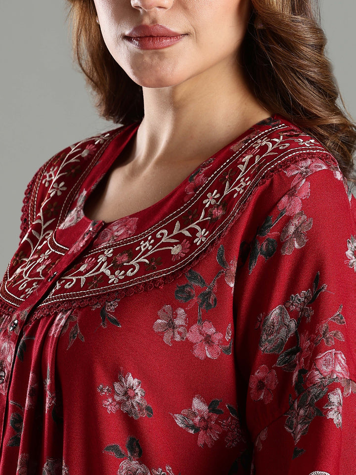 Maroon Floral Alpine Branded Nighty for Women
