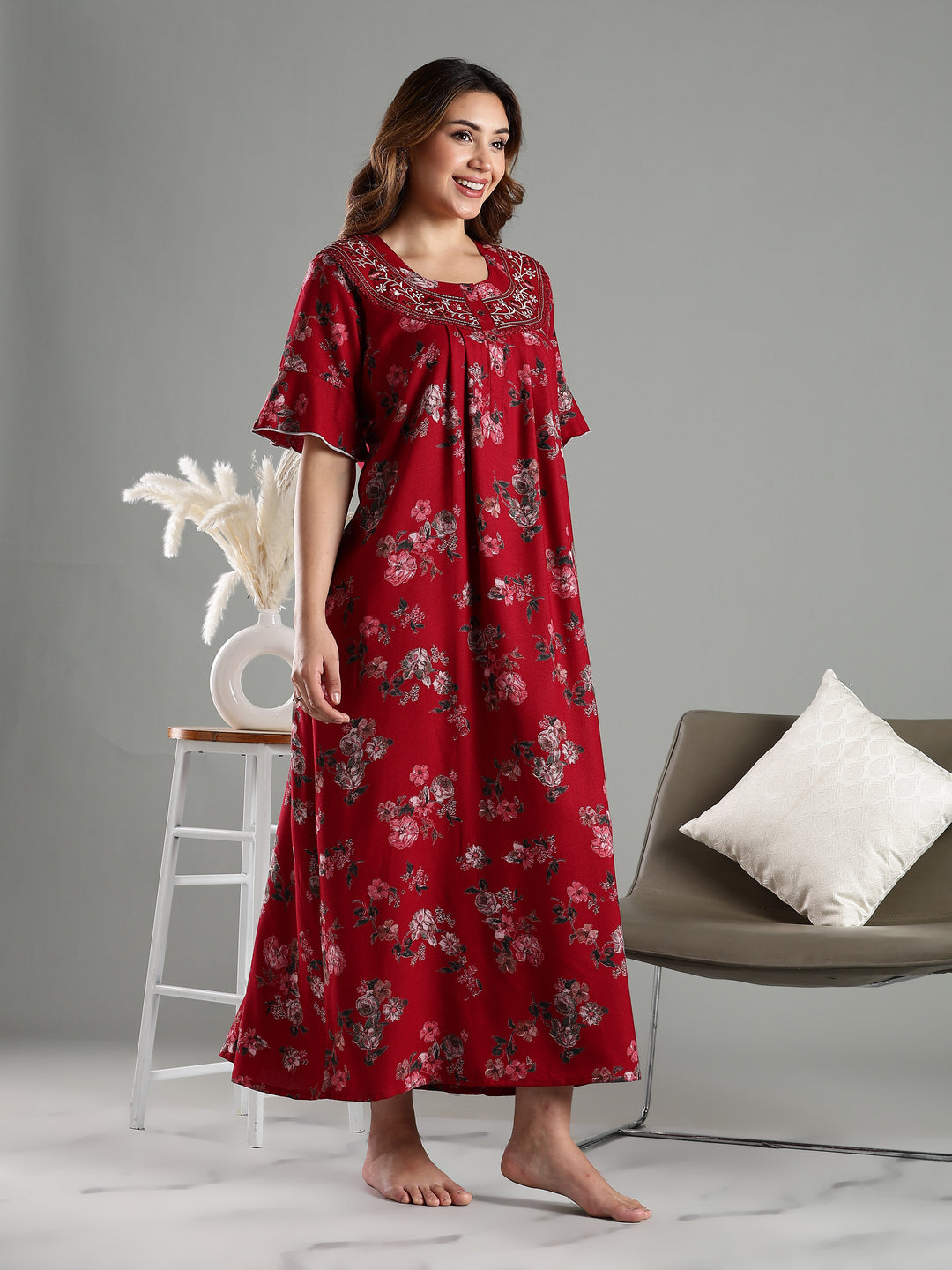 Maroon Floral Alpine Branded Nighty for Women