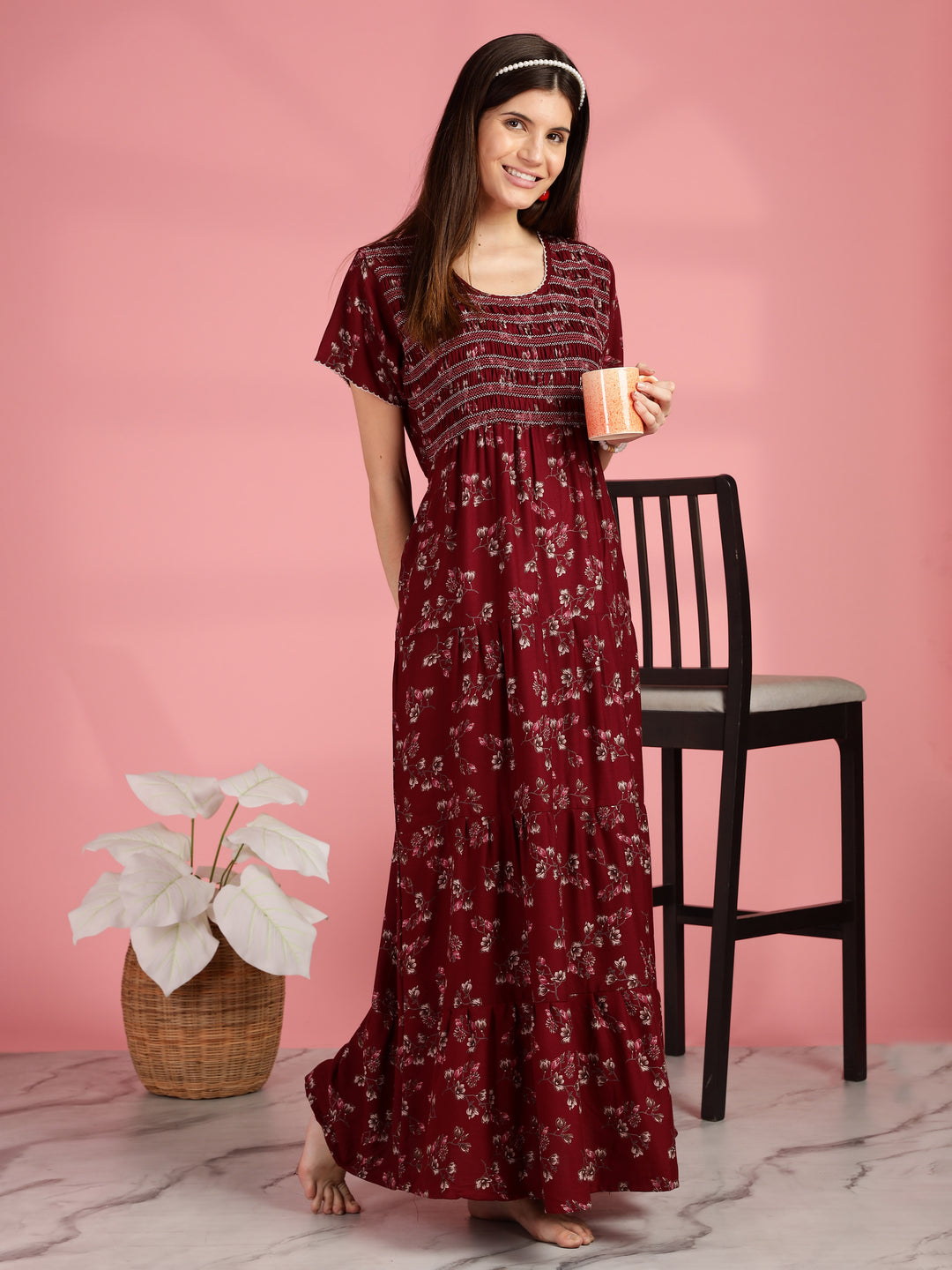 Maroon Chic Frock Type Nighty for Women