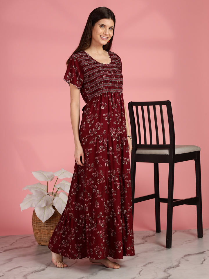 Maroon Chic Frock Type Nighty for Women