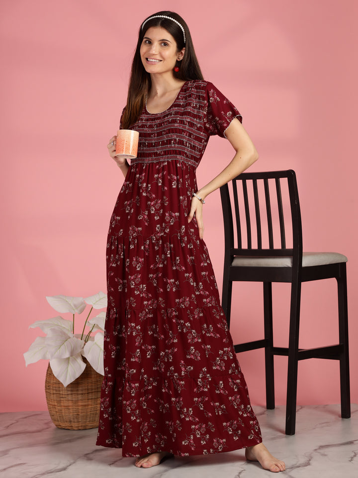 Maroon Chic Frock Type Nighty for Women