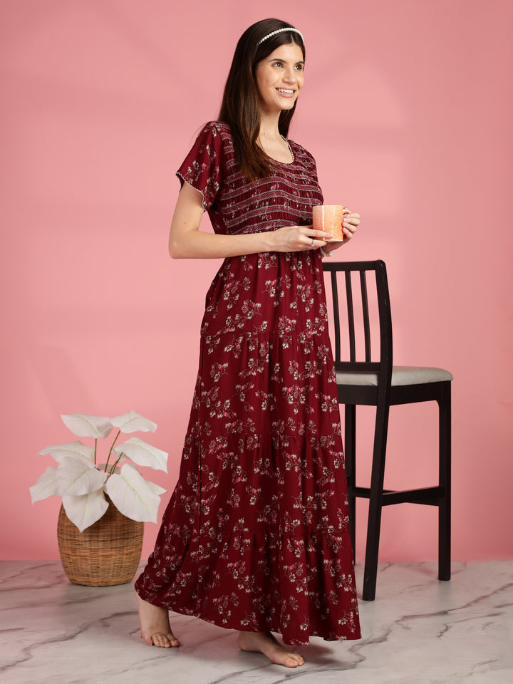 Maroon Chic Frock Type Nighty for Women