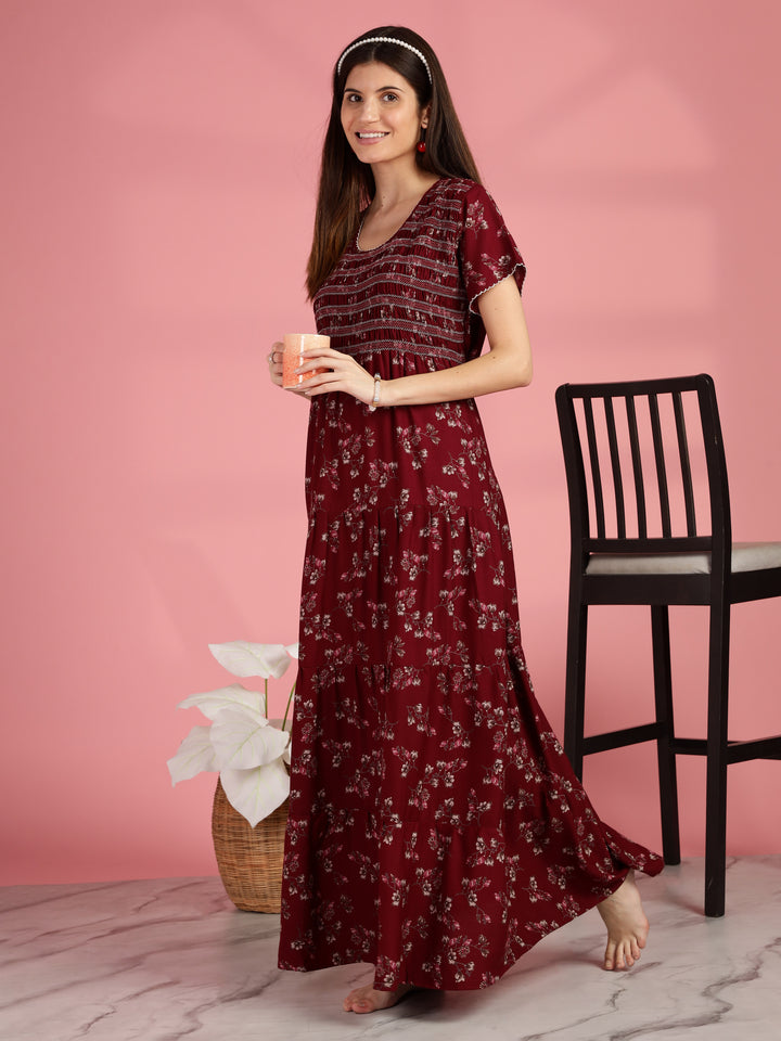 Maroon Chic Frock Type Nighty for Women
