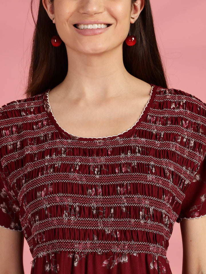 Maroon Chic Frock Type Nighty for Women