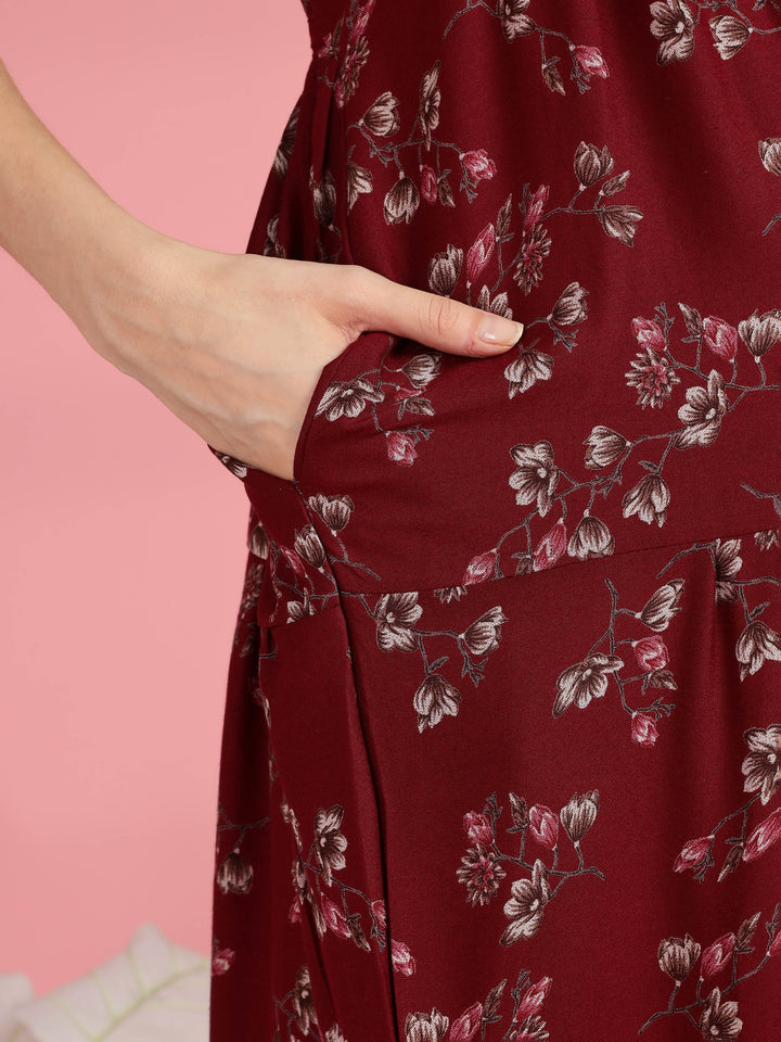 Maroon Chic Frock Type Nighty for Women