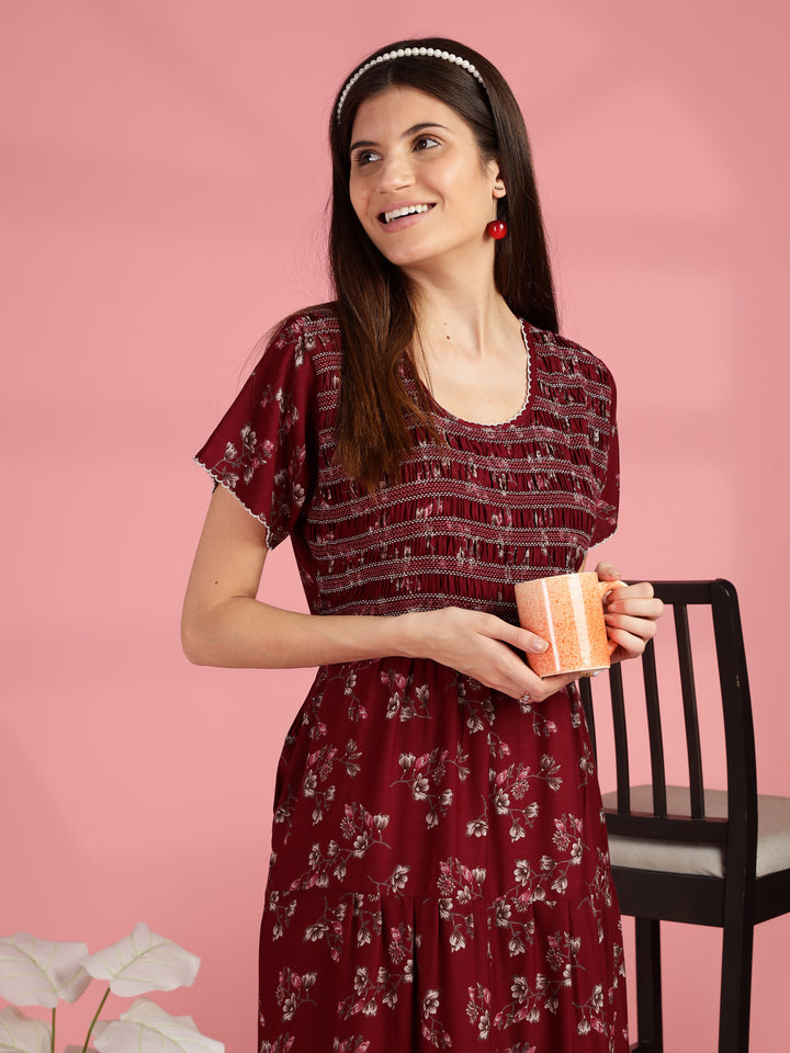 Maroon Chic Frock Type Nighty for Women