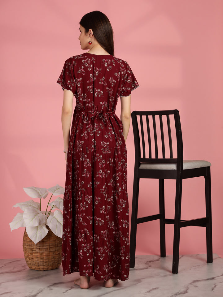 Maroon Chic Frock Type Nighty for Women
