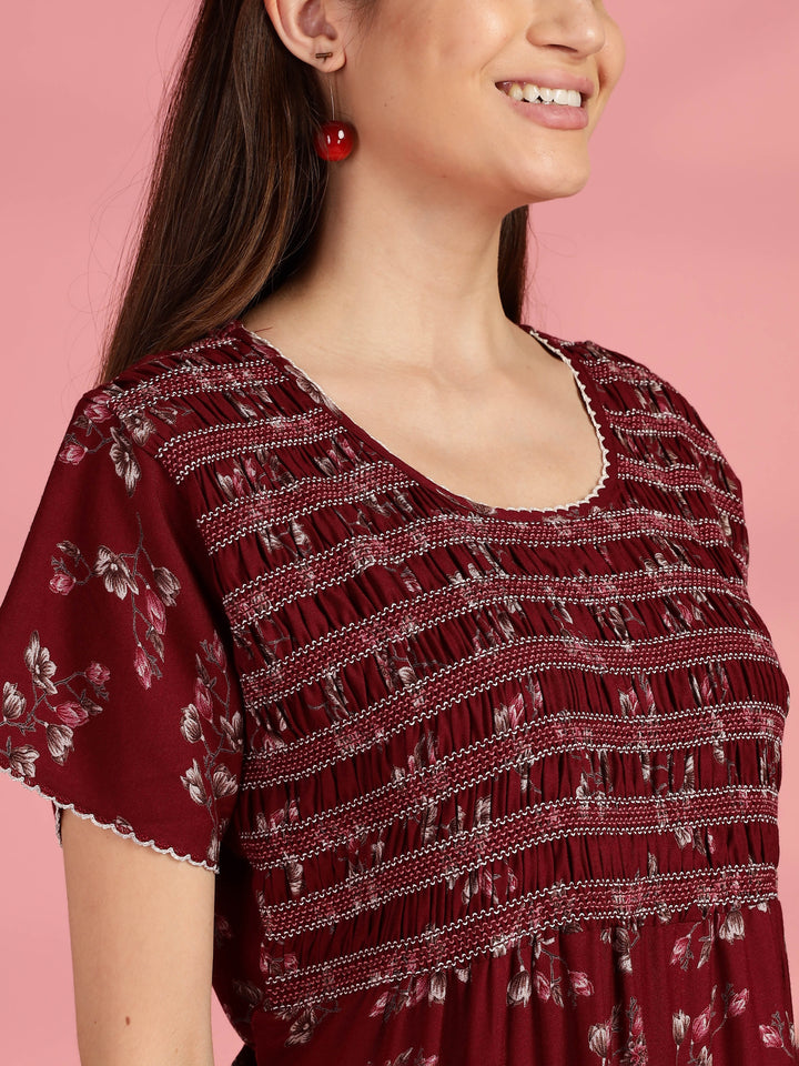 Maroon Chic Frock Type Nighty for Women