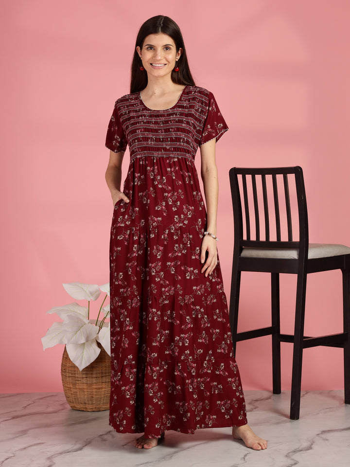 Maroon Chic Frock Type Nighty for Women