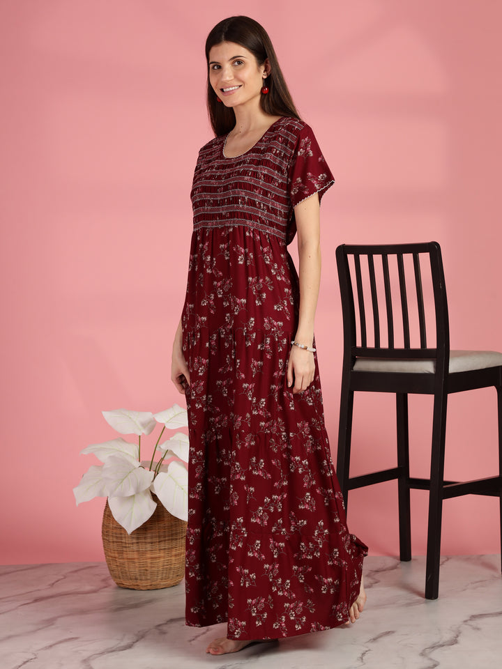 Maroon Chic Frock Type Nighty for Women