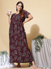 Crush Designer Nighty for Women in Maroon with Floral Print