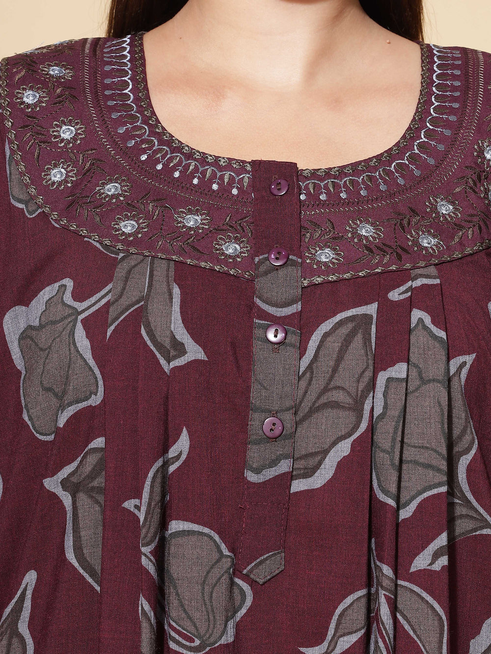 Stylish Maroon Cotton Nighty For Women