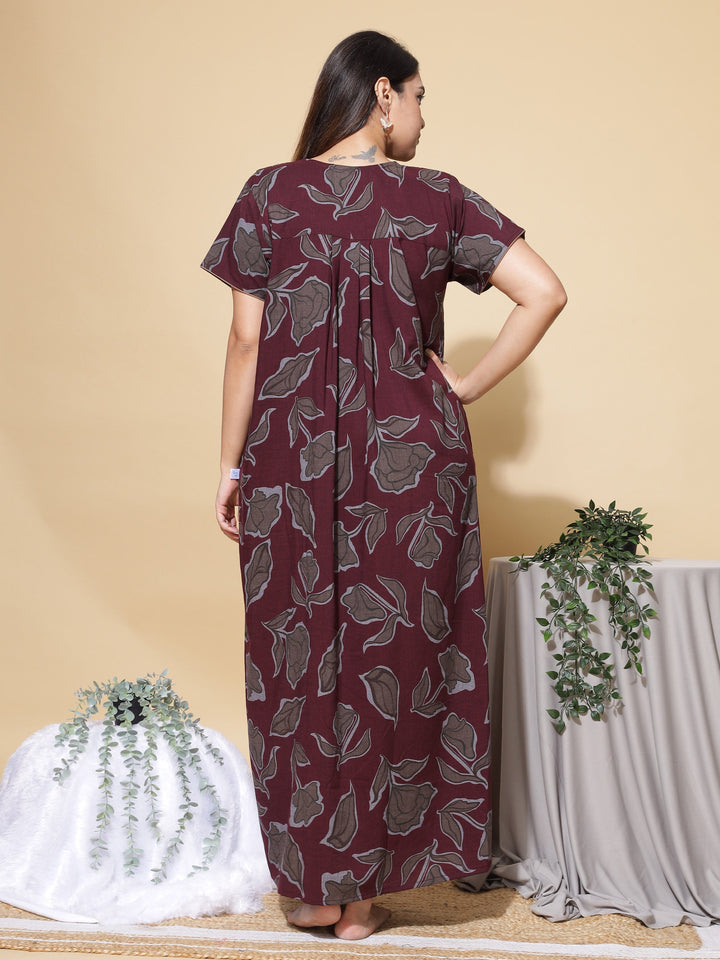 Stylish Maroon Cotton Nighty For Women